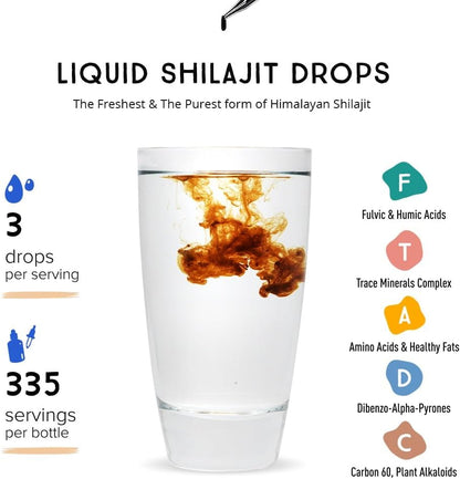 Pure Himalayan Shilajit Liquid Drops - Immune Support Supplement, Energy Boost, Detox Cleanse, Anti-Aging and Wellness - Natural Trace Minerals & Fulvic Acid Complex