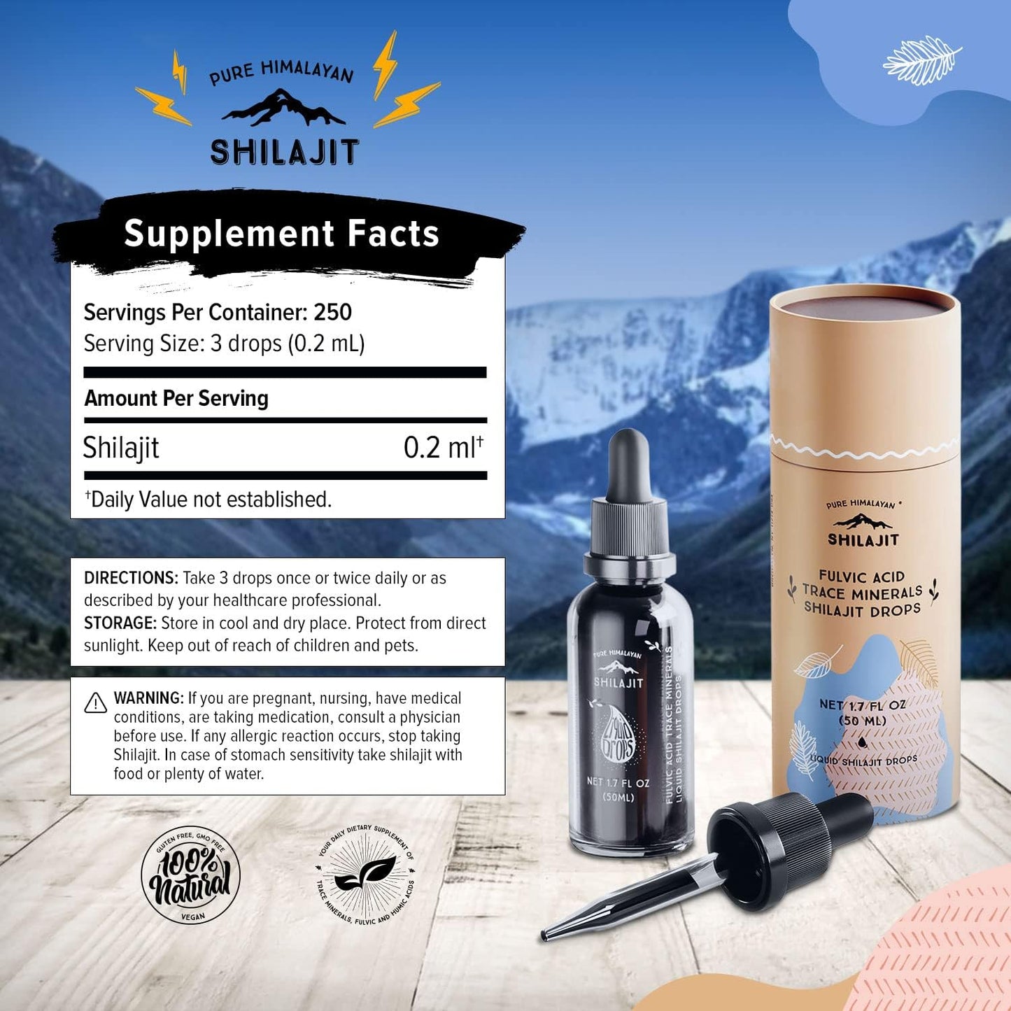 Pure Himalayan Shilajit Liquid Drops - Immune Support Supplement, Energy Boost, Detox Cleanse, Anti-Aging and Wellness - Natural Trace Minerals & Fulvic Acid Complex