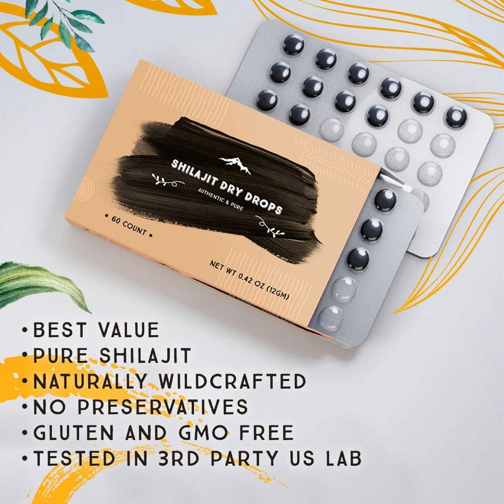 Shilajit Pure Himalayan Organic Dry Drops, 100% Pure Natural Shilajit Supplement for Men & Women, Max Potency 85+ Trace Minerals & Fulvic Acid for Energy, Metabolism & Immune Support