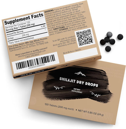 Shilajit Pure Himalayan Organic Dry Drops, 100% Pure Natural Shilajit Supplement for Men & Women, Max Potency 85+ Trace Minerals & Fulvic Acid for Energy, Metabolism & Immune Support