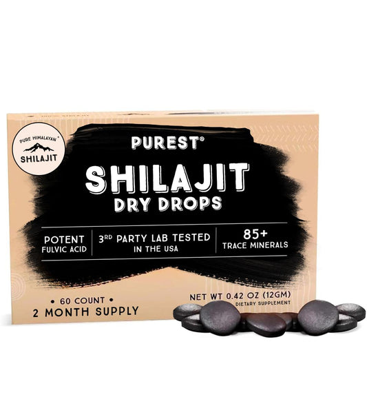 Shilajit Pure Himalayan Organic Dry Drops, 100% Pure Natural Shilajit Supplement for Men & Women, Max Potency 85+ Trace Minerals & Fulvic Acid for Energy, Metabolism & Immune Support