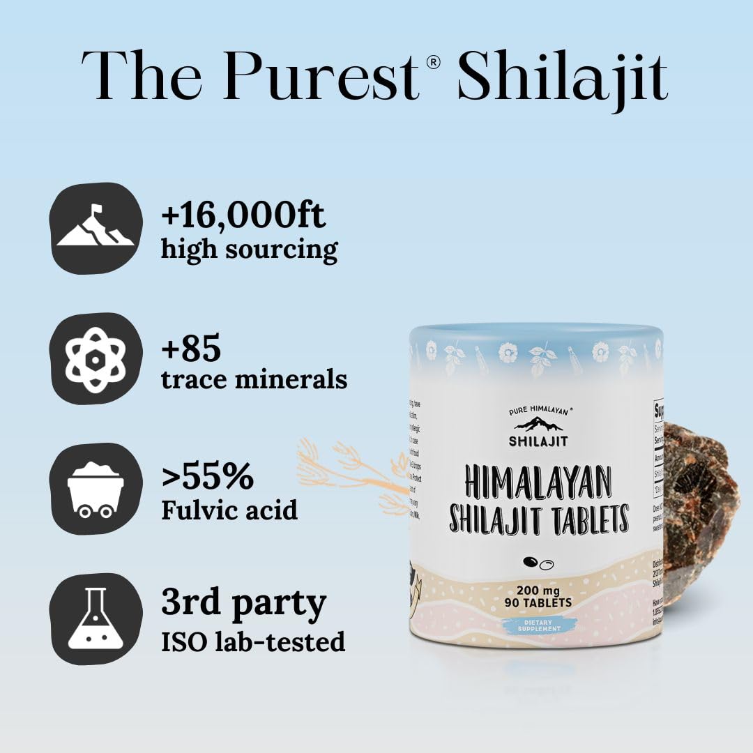 High Potency for Men and Women, 75 Servings of Purest Original Himalayan Shilajit Tablets, 85+ Trace Minerals, Fulvic Acid, Third Party US Lab Tested