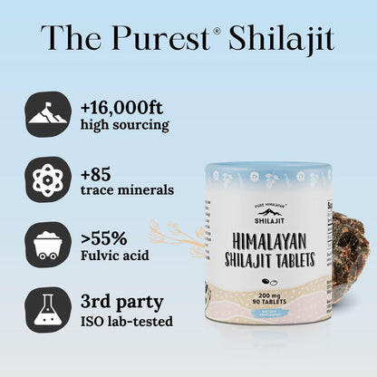 High Potency for Men and Women, 75 Servings of Purest Original Himalayan Shilajit Tablets, 85+ Trace Minerals, Fulvic Acid, Third Party US Lab Tested